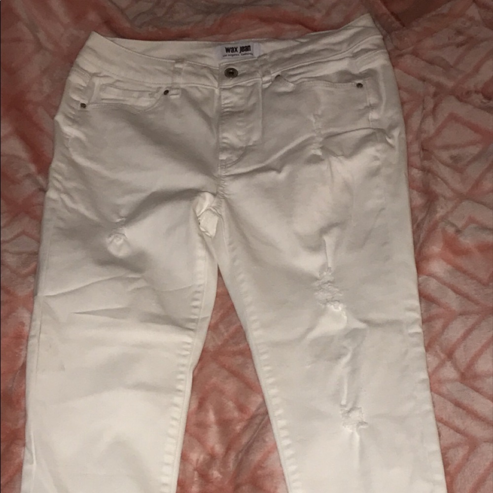 White distressed jeans.